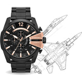 Diesel Mega Chief Chronograph Black Dial Black Steel Strap Watch For Men - DZ4309 Buy Now By Diesel
