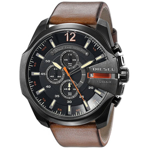Diesel Mega Chief Chronograph Black Dial Brown Leather Strap Watch For Men - DZ4343 Buy Now By Diesel