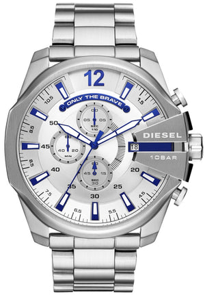 Diesel Mega Chief Chronograph White Dial Silver Steel Strap Watch For Men - DZ4477 Buy Now By Diesel
