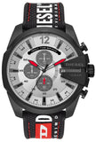 Diesel Mega Chief Chronograph Silver Dial Black Leather Strap Watch For Men - DZ4512 Buy Now By Diesel