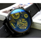 Diesel Big Daddy Blue Dial Black Leather Strap Watch For Men - DZ7127 Buy Now By Diesel