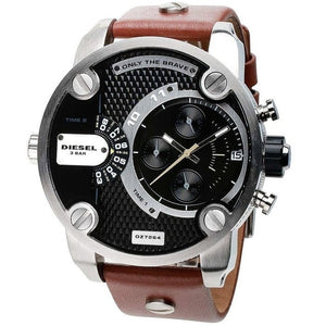 Diesel SBA Dual Time Black Dial Brown Leather Strap Watch For Men - DZ7264 Buy Now By Diesel