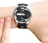 Diesel Mini Daddy Black Silver Dial Black Leather Strap Watch For Men - DZ7307 Buy Now By Diesel
