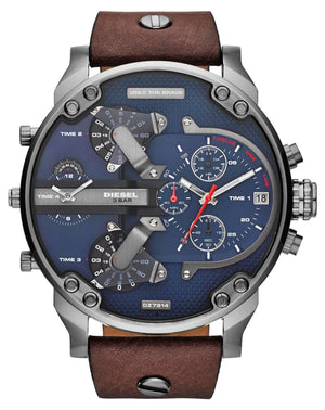 Diesel Mr Daddy Chronograph Blue Dial Brown Leather Strap Watch For Men - DZ7314 Buy Now By Diesel