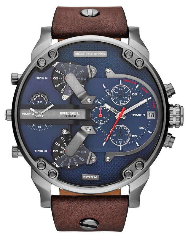 Diesel Mr Daddy Chronograph Blue Dial Brown Leather Strap Watch For Men - DZ7314 Buy Now By Diesel