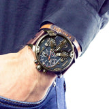 Diesel Mr Daddy Chronograph Blue Dial Brown Leather Strap Watch For Men - DZ7314 Buy Now By Diesel