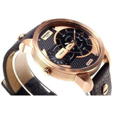 Diesel Mini Daddy Dual Time Black & Gold Dial Black Leather Strap Watch For Men - DZ7317 Buy Now By Diesel