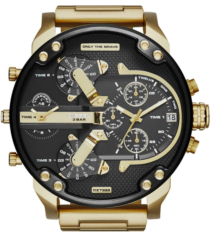 Diesel Mr Daddy 2.0 Chronograph Black Dial Gold Steel Strap Watch For Men - DZ7333 Buy Now By Diesel