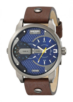 Diesel Mini Daddy Analog Blue Dial Brown Leather Strap Watch For Men - DZ7339 Buy Now By Diesel