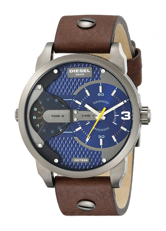 Diesel Mini Daddy Analog Blue Dial Brown Leather Strap Watch For Men - DZ7339 Buy Now By Diesel