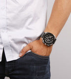 Diesel BAMF Chronograph Black Dial Black Leather Strap Watch For Men - DZ7345 Buy Now By Diesel
