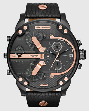 Diesel Mr Daddy 2.0 Chronograph Black Dial Black Leather Strap Watch For Men - DZ7350 Buy Now By Diesel