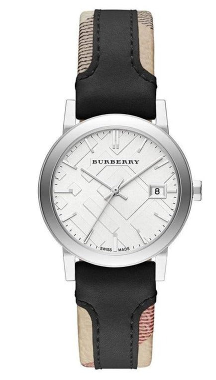 Burberry The City White Dial Black Haymarket Leather Strap Watch for Women - BU9150 Buy Now By Burberry