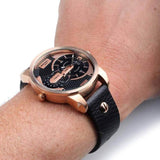Diesel Mini Daddy Dual Time Black & Gold Dial Black Leather Strap Watch For Men - DZ7317 Buy Now By Diesel