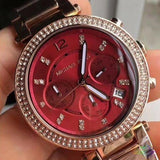 Michael Kors Parker Chronograph Red Dial Rose Gold Steel Strap Watch For Women - MK6106 Buy Now By Michael Kors
