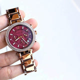 Michael Kors Parker Chronograph Red Dial Rose Gold Steel Strap Watch For Women - MK6106 Buy Now By Michael Kors