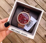 Michael Kors Parker Chronograph Red Dial Rose Gold Steel Strap Watch For Women - MK6106 Buy Now By Michael Kors