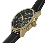 Armani Exchange Outerbanks Chronograph Black Dial Black Leather Strap Watch For Men - AX7133 Buy Now By Armani Exchange