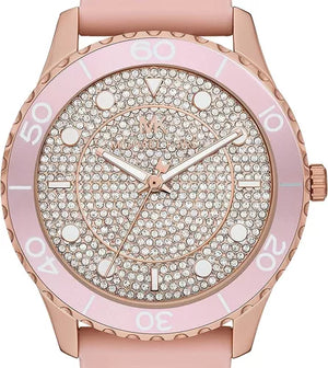 Michael Kors Runway Three Hand Crystal Pave Dial Pink Rubber Strap Watch For Women - MK6854 Buy Now By Michael Kors