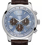 Guess Horizon Chronograph Analog Blue Dial Brown Leather Strap Watch For Men - W0380G6 Buy Now By Guess