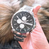 Armani Exchange Hampton Chronograph Black Dial Silver Steel Strap Watch For Men - AX2152 Authentic Buy Shop Now
