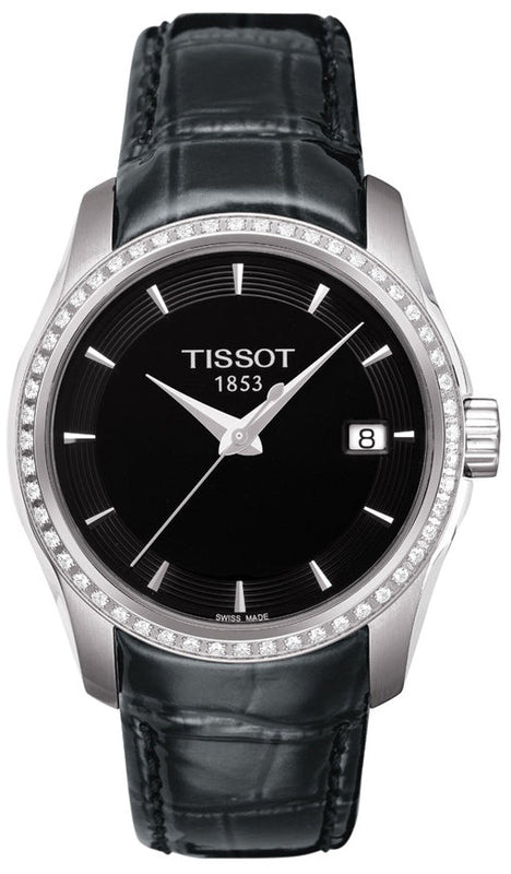 Tissot T Trend Couturier Diamonds Black Dial Black Leather Strap Watch for Women - T035.210.66.051.00 Buy Now By Tissot
