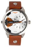Diesel Mini Daddy Silver Dial Brown Leather Strap Watch For Men - DZ7309 Buy Now By Diesel