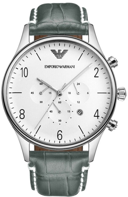 Emporio Armani Classic Chronograph Silver Dial Grey Leather Strap Watch For Men - AR1861 Buy Now By Emporio Armani