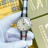 Burberry Classic Stone Silver Dial Horseberry Black Leather Strap Watch for Women - BU10103 Buy Now By Burberry