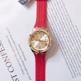 Guess Cosmo Diamonds Gold Dial Red Rubber Strap Watch for Women - GW0034L6 Buy Now By Guess