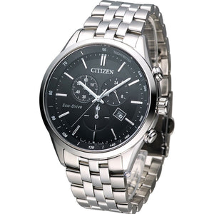 Citizen Eco Drive Chronograph Black Dial Silver Steel Strap Watch For Men - AT2140-55E Buy Now By Citizen