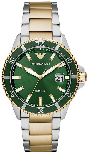 Emporio Armani Diver Chronograph Green Dial Two Tone Steel Strap Watch For Men - AR80063 Buy Now By Emporio Armani