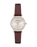 Emporio Armani Gianni T-Bar Quartz Silver Dial Brown Leather Strap Watch For Women - AR11061 Buy Now By Emporio Armani