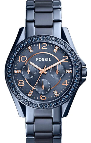 Fossil Riley Quartz Blue Dial Blue Steel Strap Watch for Women - ES4294 Buy Now By Fossil