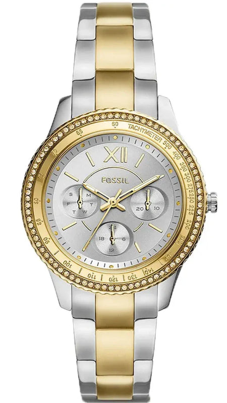 Fossil Stella Sport Multifunction Silver Dial Two Tone Steel Strap Watch for Women - ES5107 Buy Now By Fossil