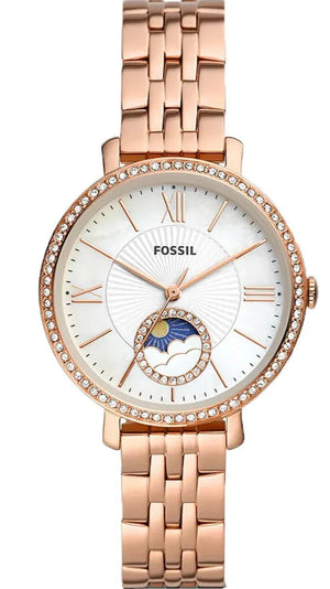 Fossil Jacqueline Analog Moonphase Mother of Pearl White Dial Rose Gold Steel Strap Watch for Women - ES5165 Buy Now By Fossil
