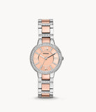 Fossil Virginia Rose Gold Dial Two Tone Steel Strap Watch for Women - ES3405 Buy Now By Fossil