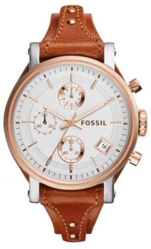 Fossil Boyfriend Chronograph White Dial Brown Leather Strap Watch for Women - ES3837 Buy Now By Fossil