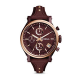 Fossil Original Boyfriend Sport Chronograph Maroon Dial Maroon Leather Strap Watch for Women - ES4114 Buy Now By Fossil