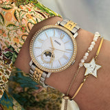 Fossil Jacqueline Analog Moonphase Mother of Pearl White Dial Two Tone Steel Strap Watch for Women - ES5166 Buy Now By Fossil
