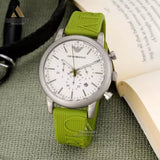 Emporio Armani Chronograph White Dial Green Rubber Strap Watch For Men - AR11022 Buy Now By Emporio Armani