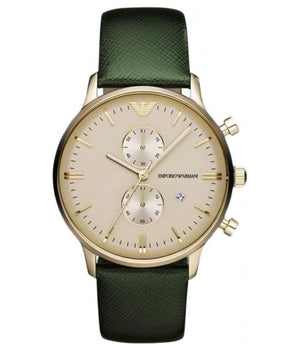 Emporio Armani Chronograph Champagne Dial Green Leather Strap Watch For Men - AR1722 Buy Now By Emporio Armani