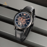 Emporio Armani Luigi Automatic Skeleton Black Dial Black Leather Strap Watch For Men - AR60012 Buy Now By Emporio Armani