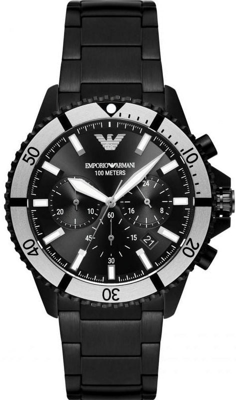 Emporio Armani Diver Chronograph Black Dial Black Steel Strap Watch For Men - AR80050 Buy Now By Emporio Armani