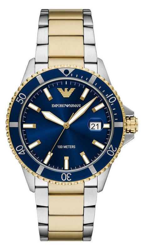 Emporio Armani World Explorer Blue Dial Two Tone Steel Strap Watch for Men - AR11682 Buy Now By Emporio Armani