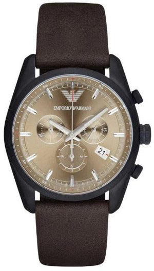 Emporio Armani Sportivo Chronograph Beige Dial Brown Leather Strap Watch For Men - AR6078 Buy Now By Emporio Armani