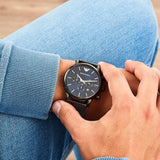 Emporio Armani Chronograph Blue Dial Gun Metallic Mesh Bracelet Watch For Men - AR1979 Buy Now By Emporio Armani