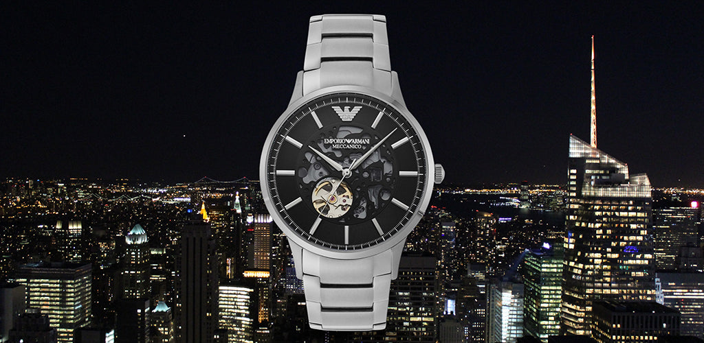 Emporio Armani Meccanico Automatic Black Dial Silver Steel Strap Watch For Men - AR60055 Buy Now By Emporio Armani