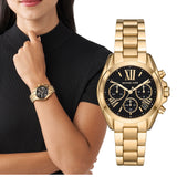 Michael Kors Bradshaw Chronograph Black Dial Gold Steel Strap Watch For Women - MK6959 Buy Now By Michael Kors