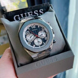 Guess Empire Quartz Black Dial Silver Steel Strap Watch For Men - GW0489G1 Buy Now By Guess